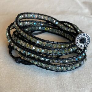 Victoria Emerson Iridescent Crystal Wrap Bracelet on Black Cord